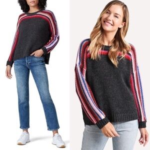 XIRENA Alpaca Blend 90s Colorblock Stripe Après Ski Pullover Crewneck Sweater S‎